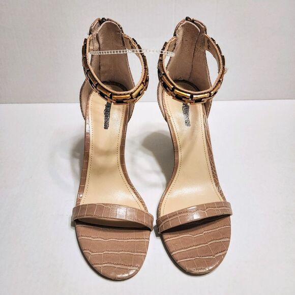 Guess Kaida G Chain Ankle Strap Stiletto Heels Taupe Gold 10 - Picture 4 of 9